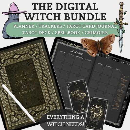 Digital Witch Bundle - Dark Planner, Spellbook, Tarot Journal & Deck