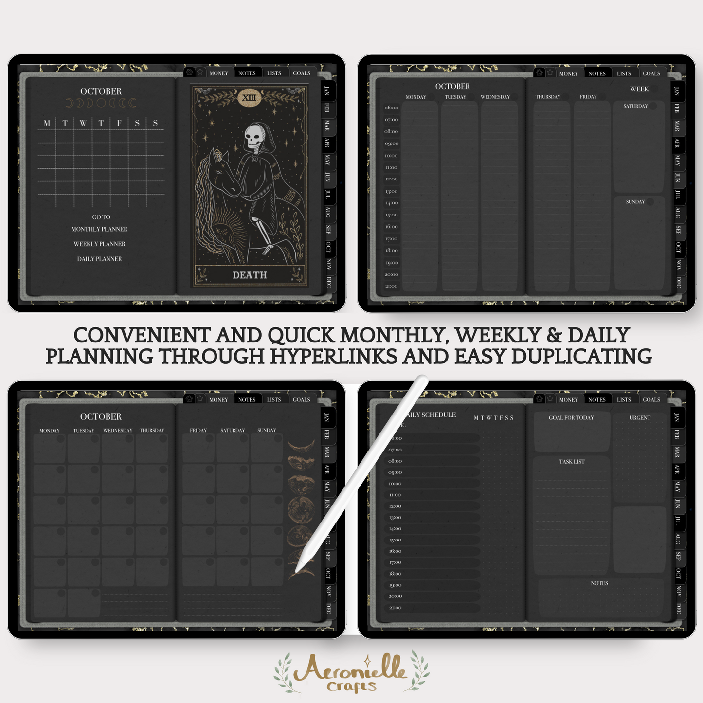 Digital Witch Bundle - Dark Planner, Spellbook, Tarot Journal & Deck